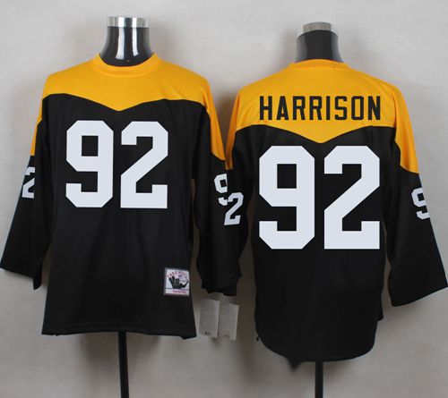Mitchell And Ness 1967 Steelers #92 James Harrison Black/Yelllow Throwback Men's Stitched NFL Jersey - Click Image to Close